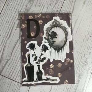 Original ACEO Art Card Gothic Black Roses & Mirror "D" Design
